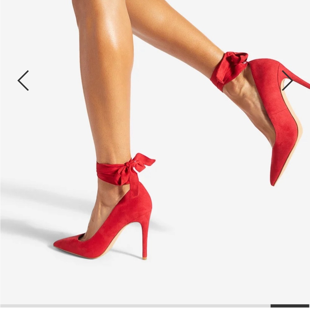 Red faux suede stilettos